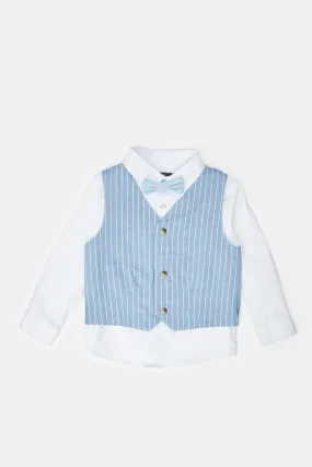 Infant Boys Blue Striped Shirt Set (2 Piece)