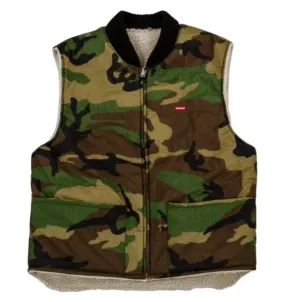 Supreme Sherpa Fleece Reversible Work Vest Woodland Camo