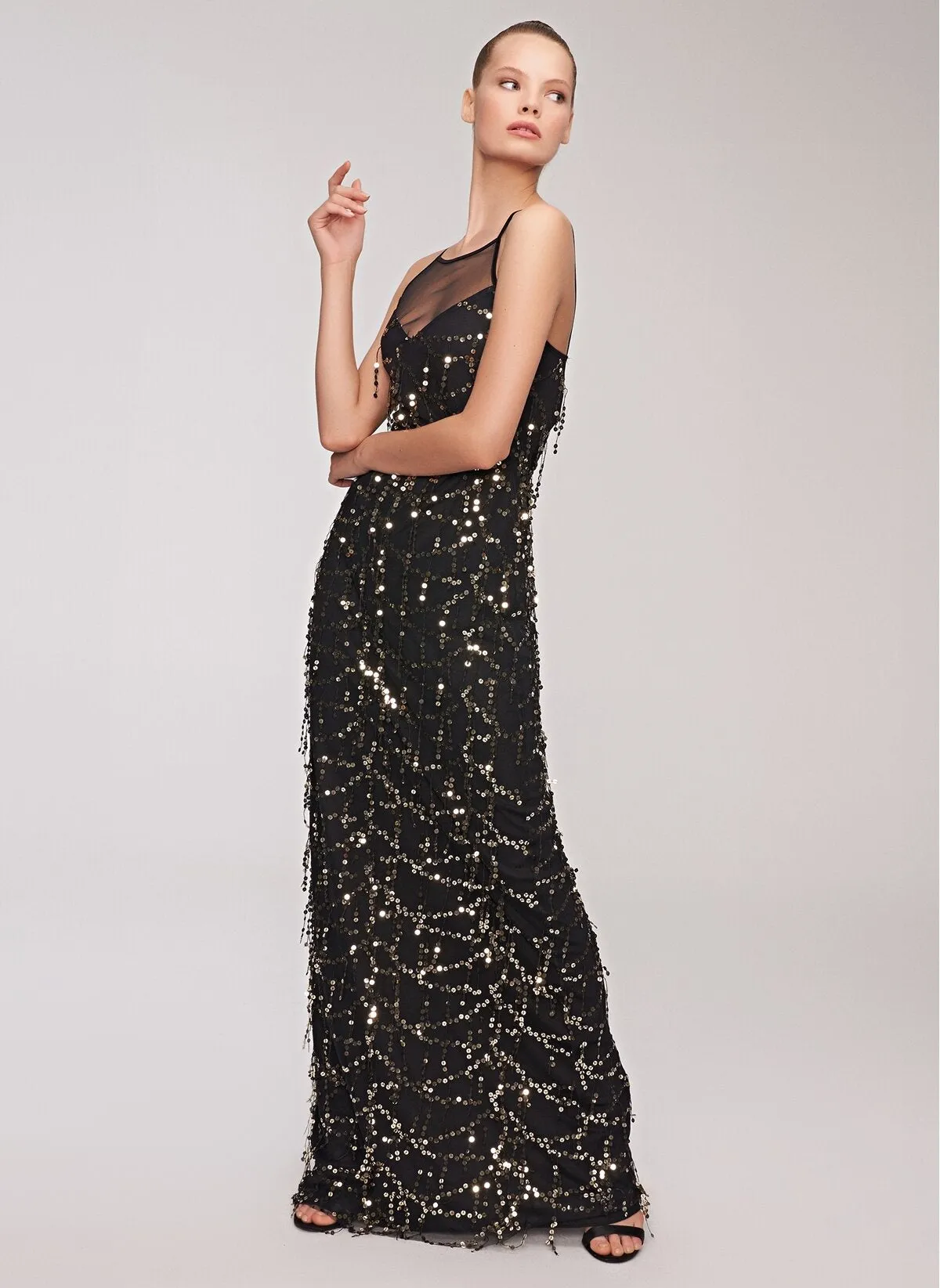 13503 Black-Gold Sequined Tassel Dress