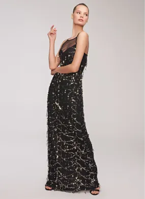 13503 Black-Gold Sequined Tassel Dress