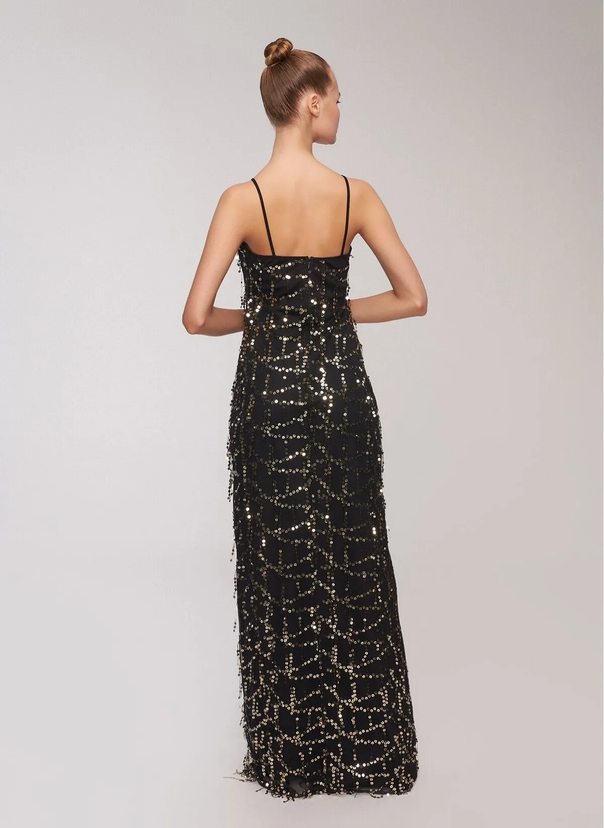 13503 Black-Gold Sequined Tassel Dress