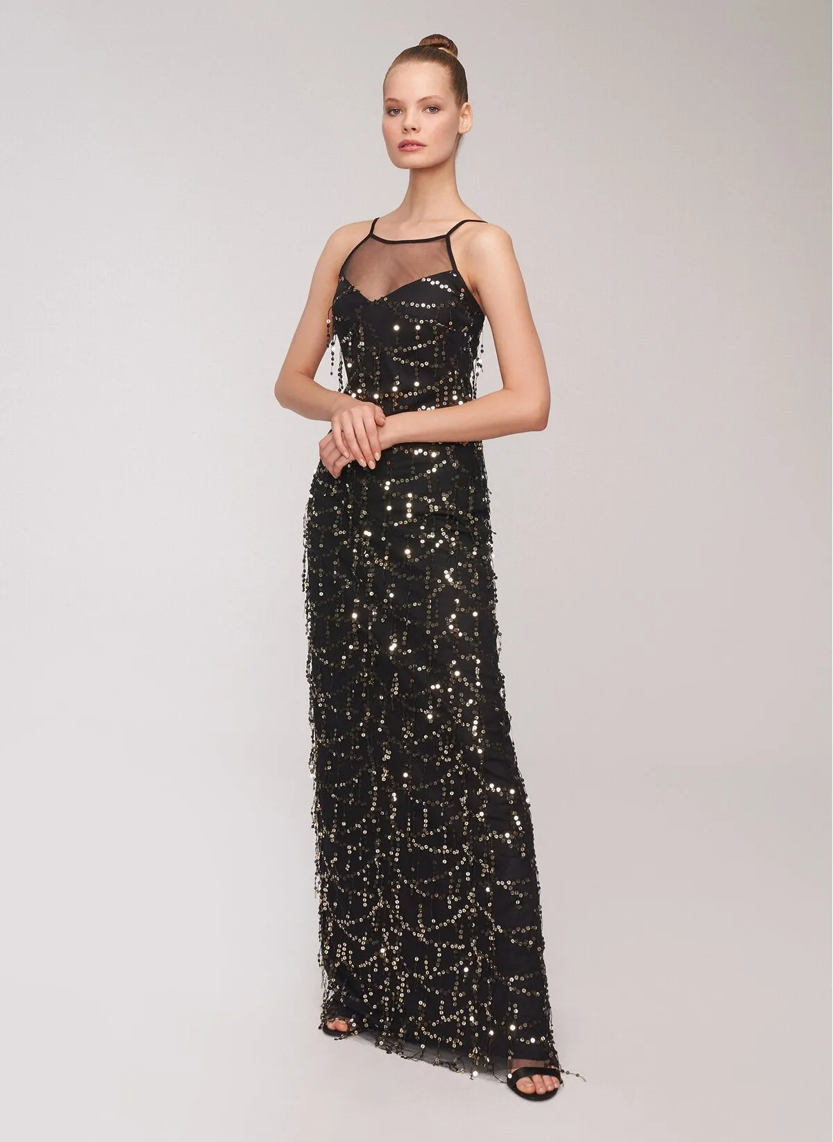 13503 Black-Gold Sequined Tassel Dress