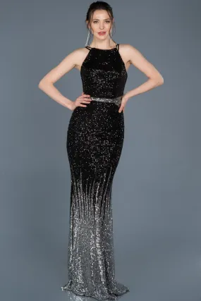 15771 Black-Silver Low Back Sequined Dress