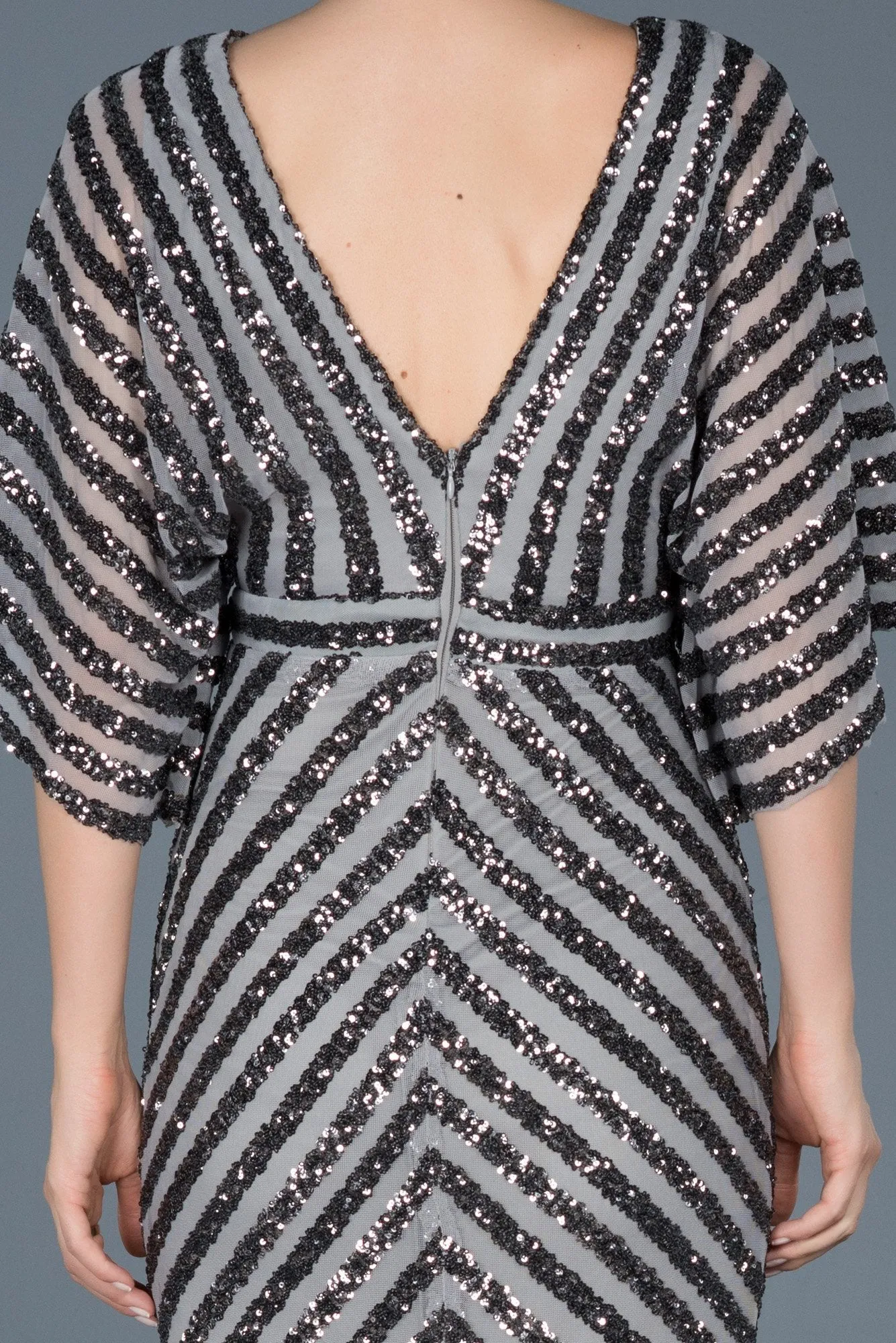 15812 Anthracite Sequined Batwing Sleeve Dress