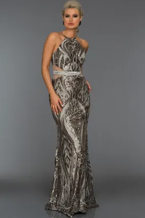 15814 Grey Sequined Mermaid Dress