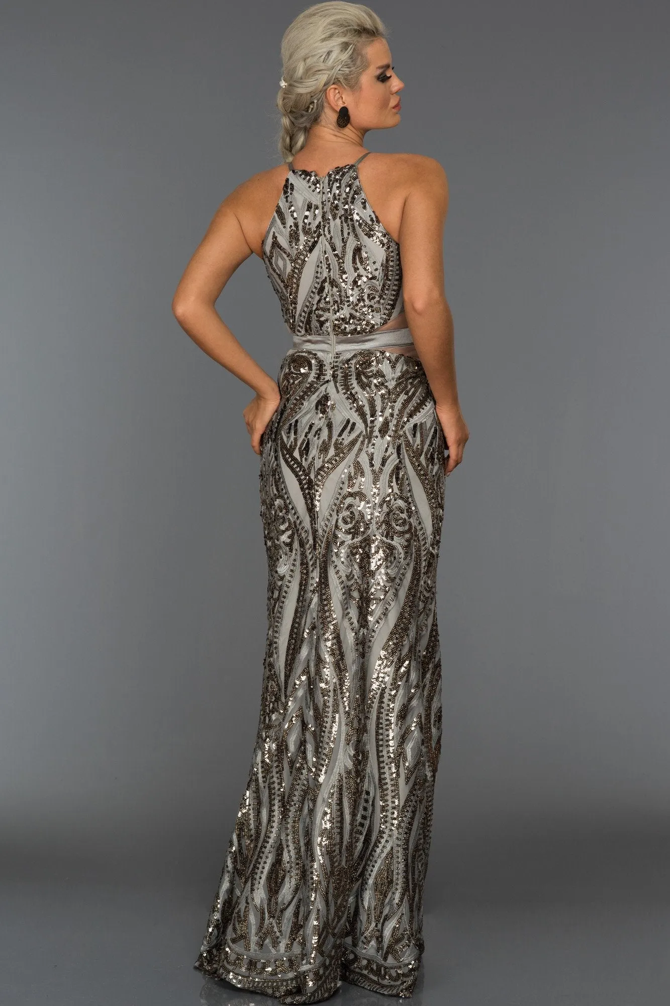 15814 Grey Sequined Mermaid Dress