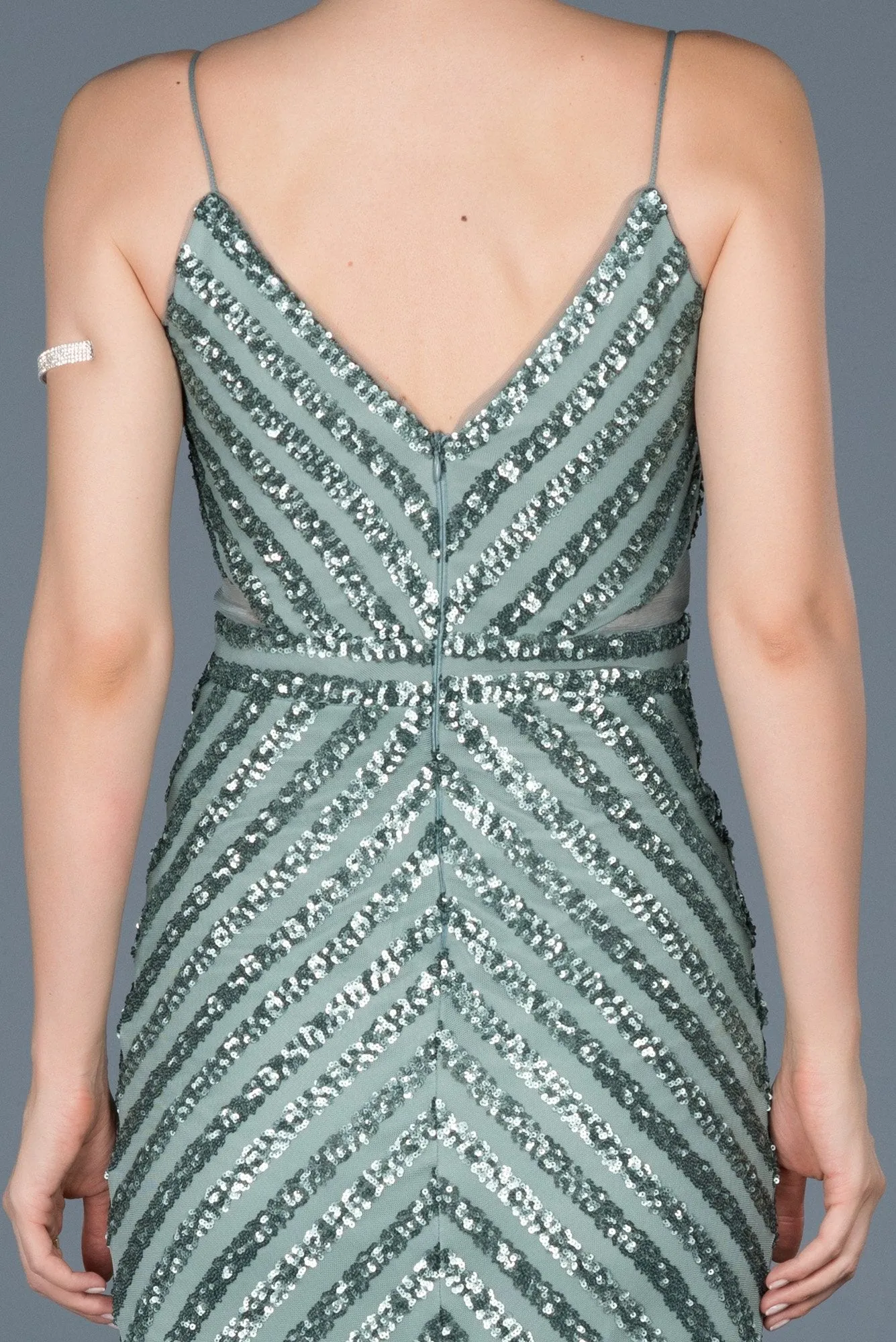 16054 Mint Green Sequined Strap Dress