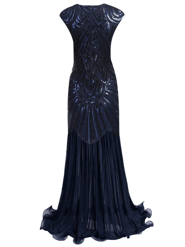 1920s Embroidery Sequin Maxi Dress