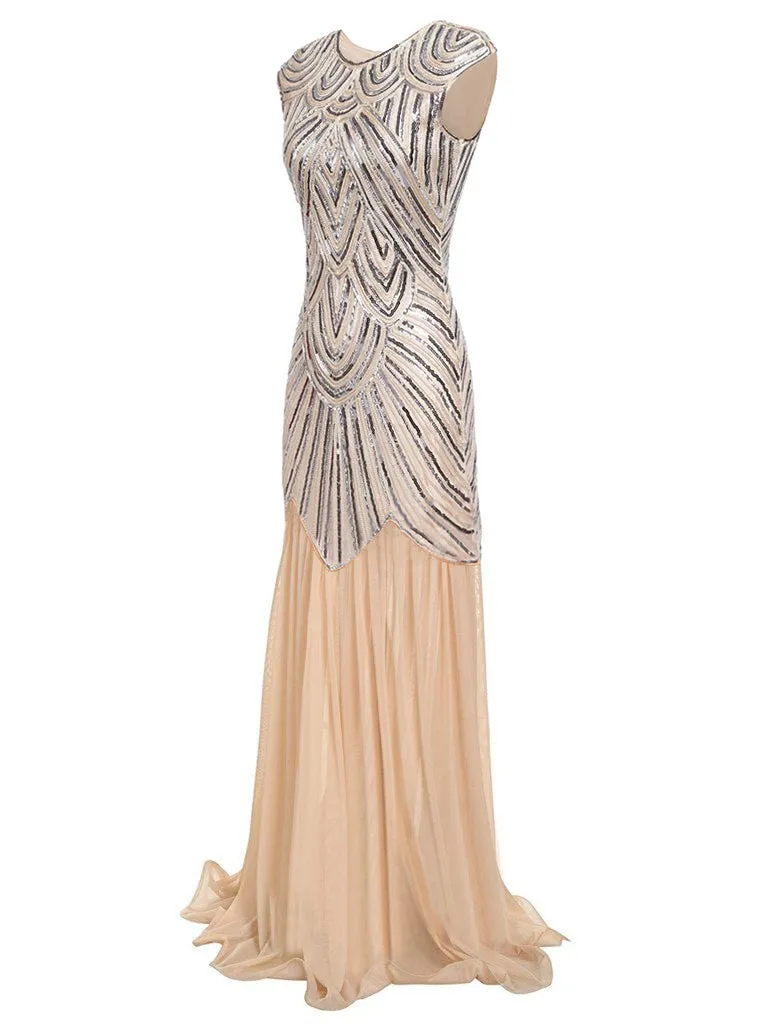 1920s Embroidery Sequin Maxi Dress