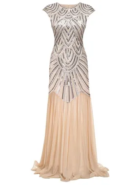 1920s Embroidery Sequin Maxi Dress