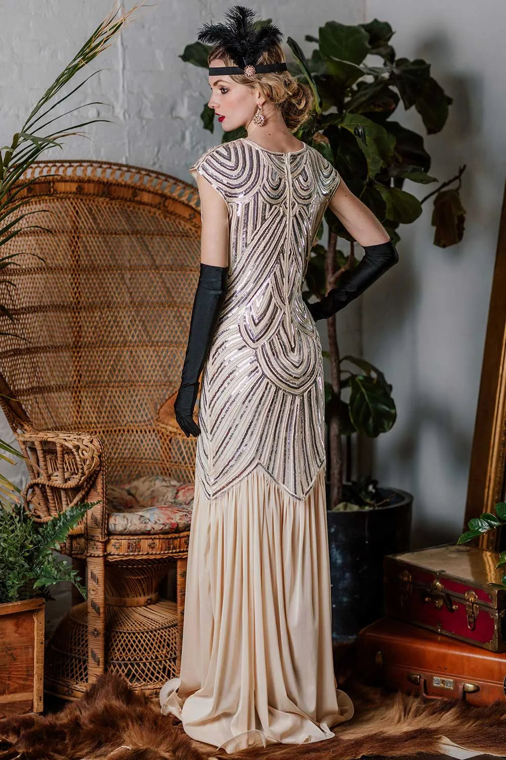 1920s Embroidery Sequin Maxi Dress