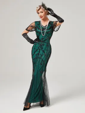 1920S Sequined Fringe Flapper Maxi Dress