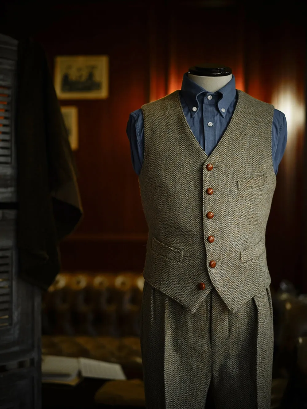 1920s Tweed V-neck Suit Vest