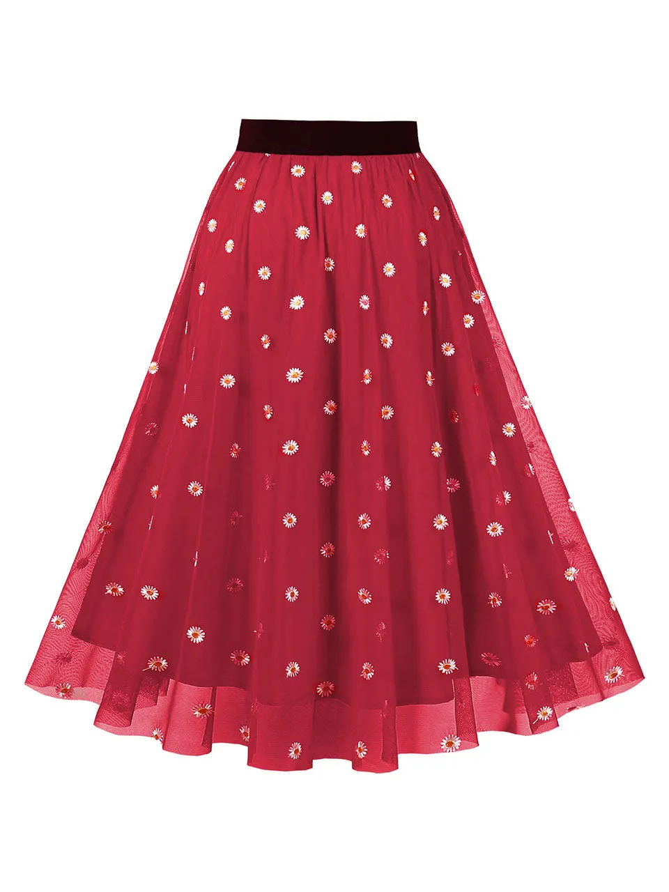 1950S Daisy High Wasit Pleated Swing Vintage Skirt