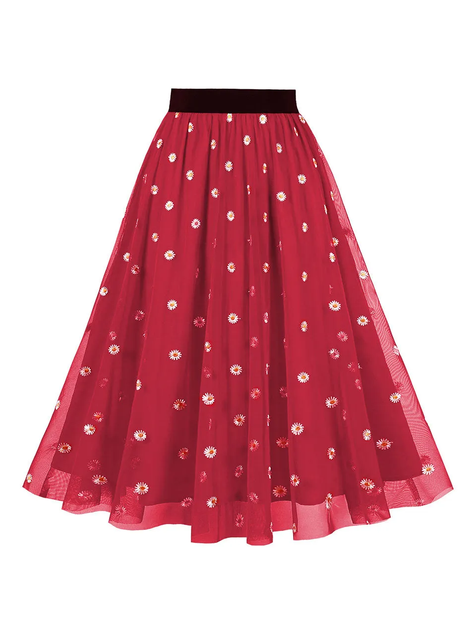 1950S Daisy High Wasit Pleated Swing Vintage Skirt