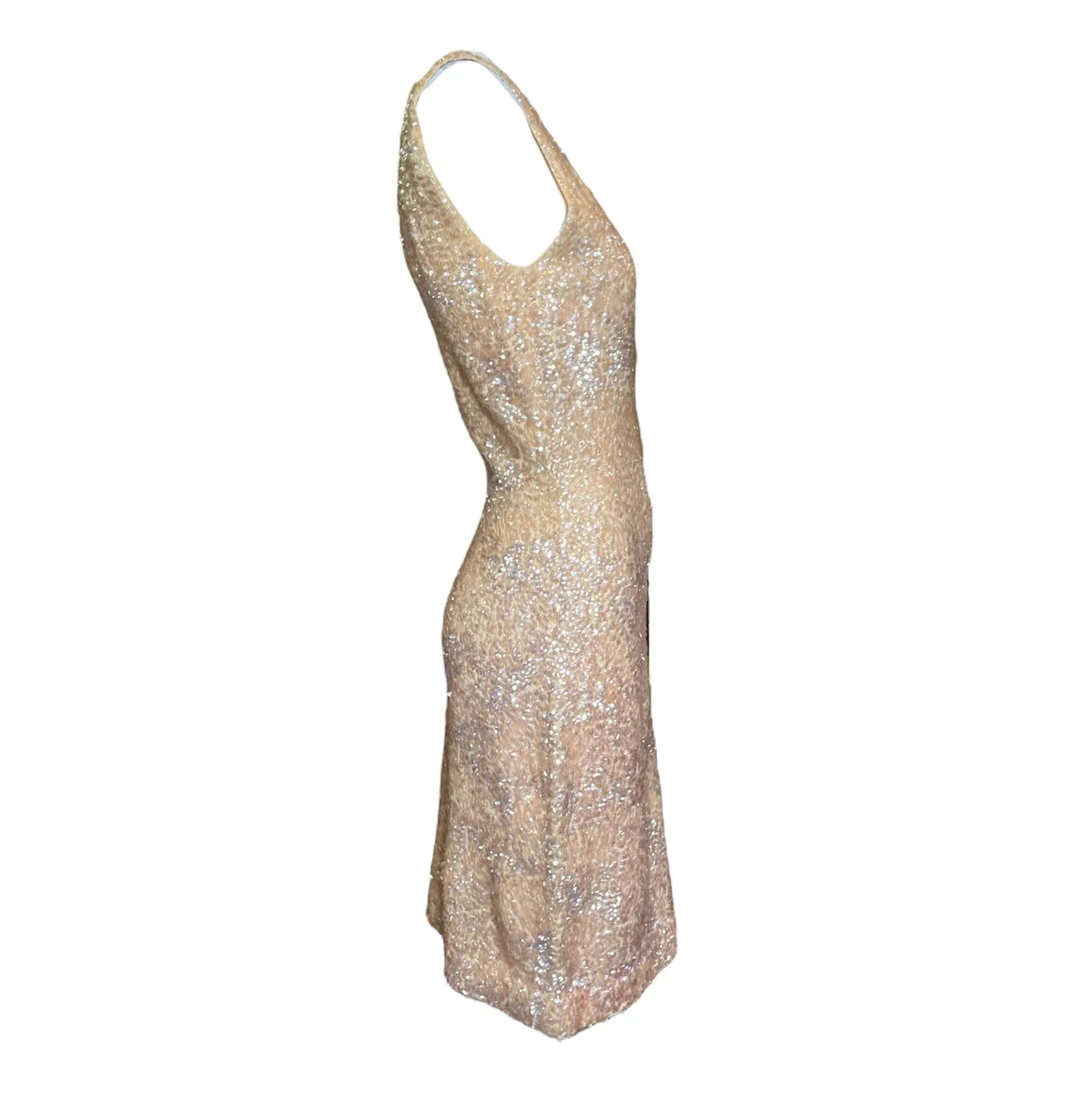 1960s Ivory Knit Body Con Dress with Iridescent Sequins