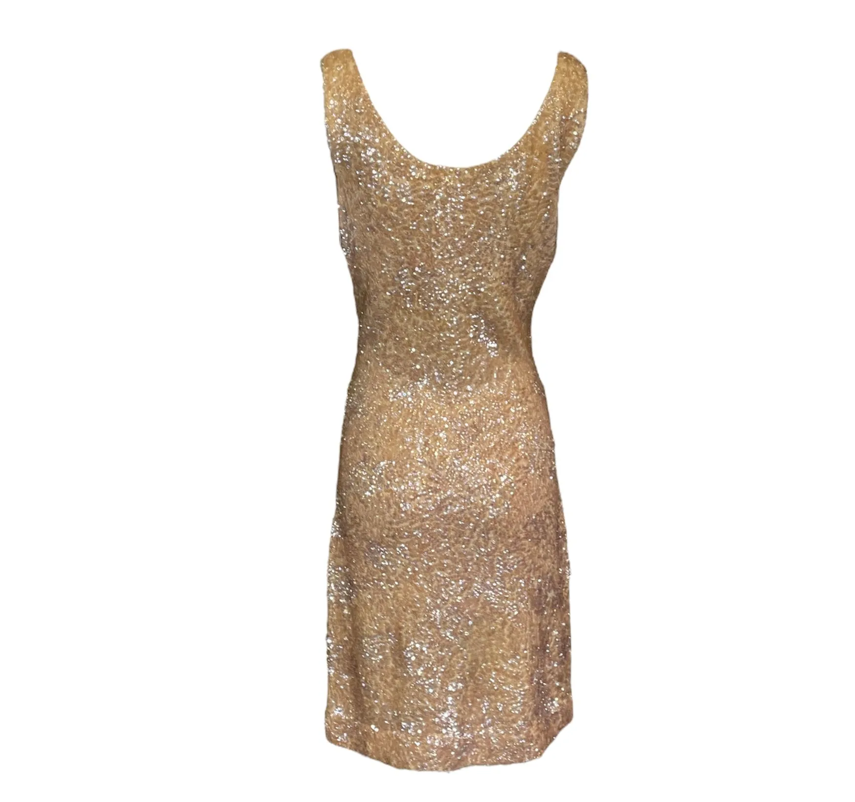 1960s Ivory Knit Body Con Dress with Iridescent Sequins