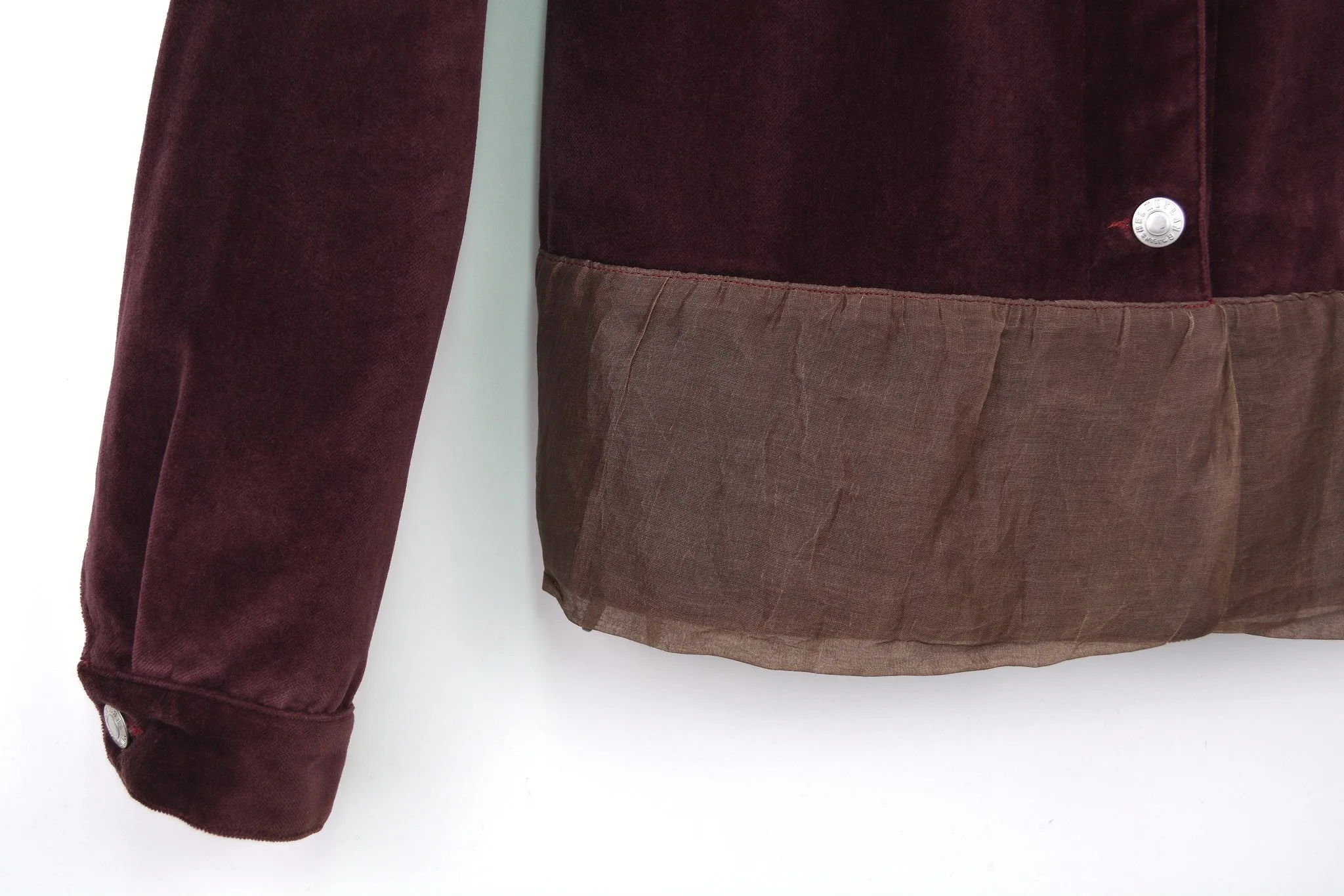 1997 Burgundy Velvet Denim-Style Jacket with Silk Waist Panel