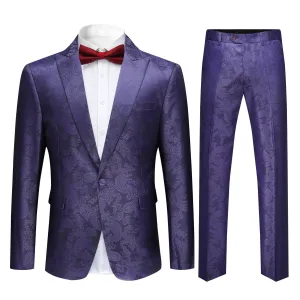 2-Piece Slim Fit Paisley Fashion Suit Purple