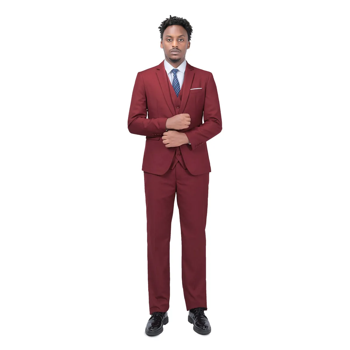 2-Piece Slim Fit Simple Designed Wine Red Suit