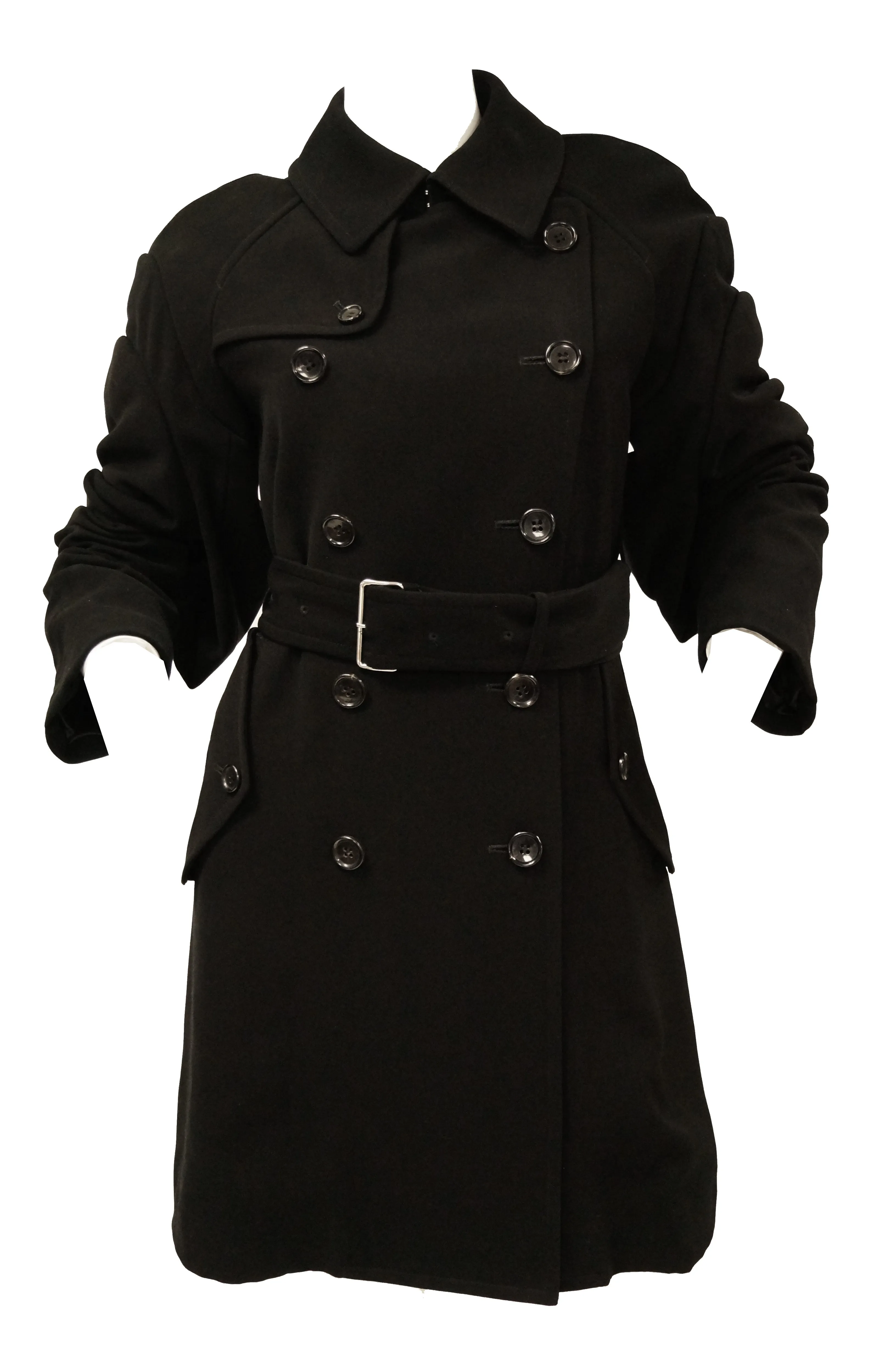 2000s Comme des Garçons Black Knit Trench Coat with Rooster Feather Detail