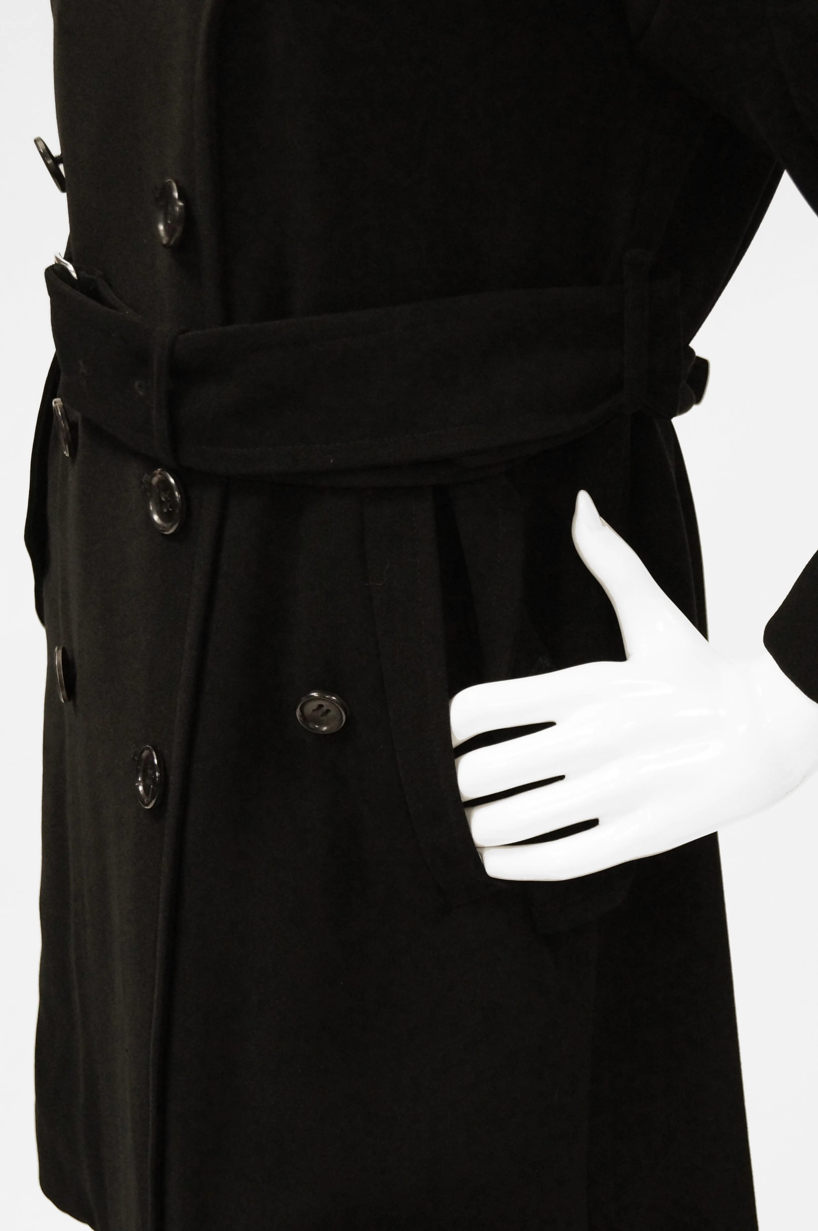 2000s Comme des Garçons Black Knit Trench Coat with Rooster Feather Detail