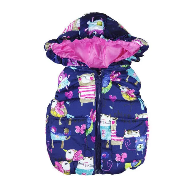 2016 Autumn winter children clothes new girls Outerwear&Coats Animal Graffiti hooded Girls Vest Jackets Baby Girl Warm Waistcoat