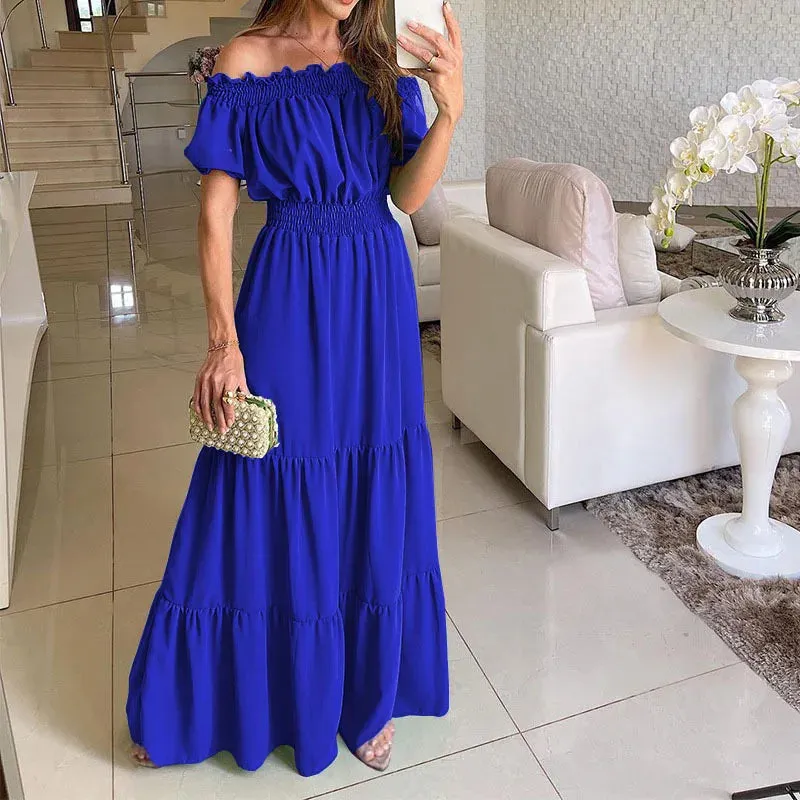 2024 Women's New Spring Summer New Ethnic Summer One Neck Short Sleeve Long Women's 7 Color Dresses Evening Party Fashion Dress