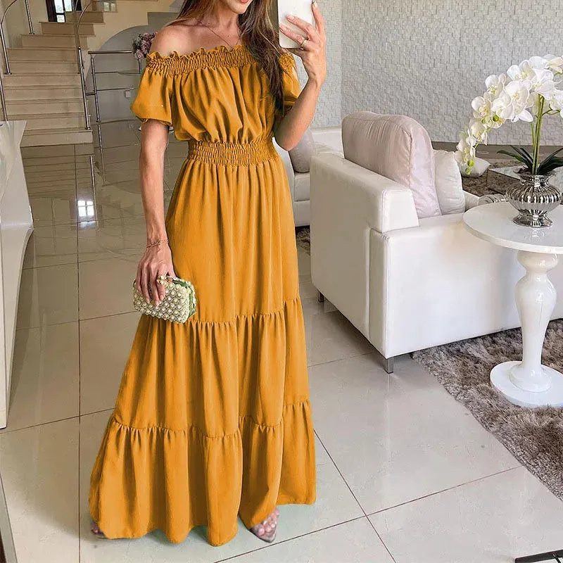 2024 Women's New Spring Summer New Ethnic Summer One Neck Short Sleeve Long Women's 7 Color Dresses Evening Party Fashion Dress