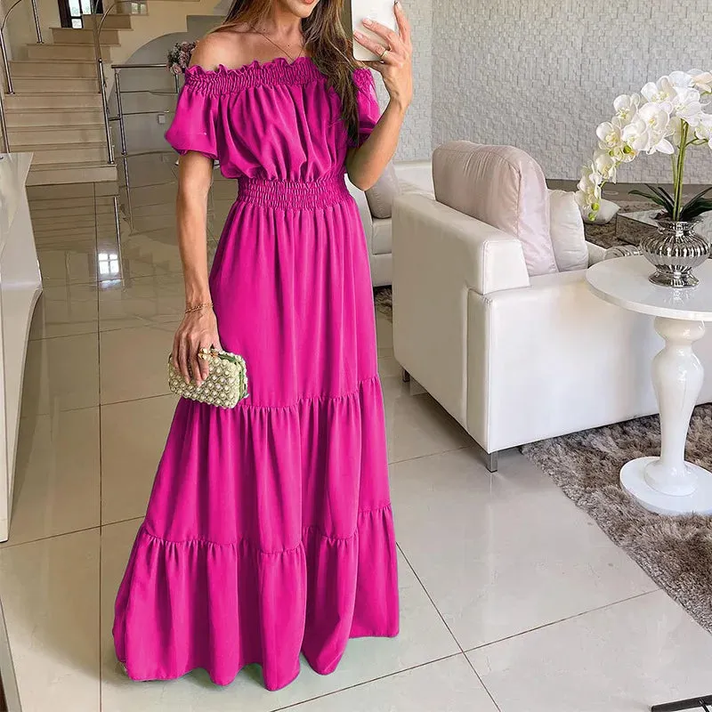 2024 Women's New Spring Summer New Ethnic Summer One Neck Short Sleeve Long Women's 7 Color Dresses Evening Party Fashion Dress