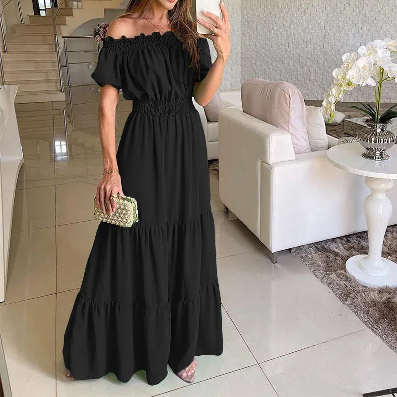 2024 Women's New Spring Summer New Ethnic Summer One Neck Short Sleeve Long Women's 7 Color Dresses Evening Party Fashion Dress