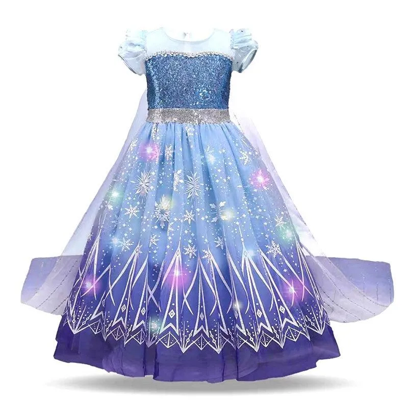 3-10-year-old Girls' sequined bubble sleeve princess dress Fashionable luminous dress Sparkling Princess Party Dress Ice Princess Dream Dress