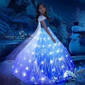 3-10-year-old Girls' sequined bubble sleeve princess dress Fashionable luminous dress Sparkling Princess Party Dress Ice Princess Dream Dress