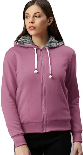 ADBUCKS Winter Wear Hooded Neck Regular Jacket Inside Full Black & White Fur & Made by Rich Cotton Fabric with Hoodies for Womens (Large, Onion Pink)