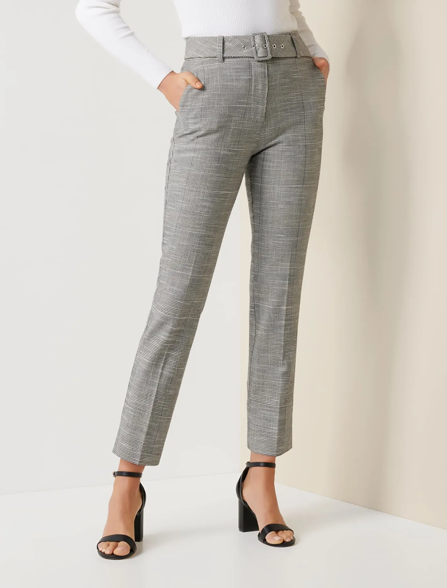 Alexa Petite Check Belted Pant