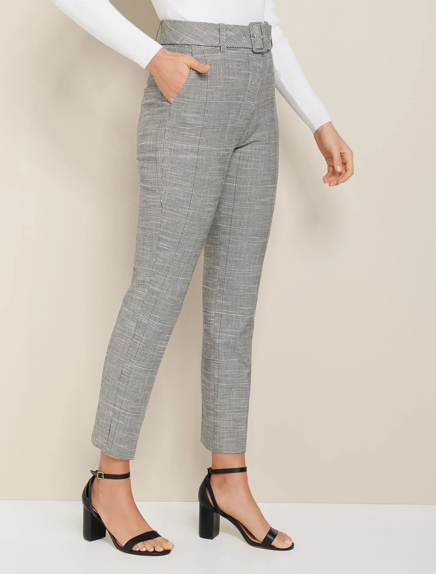 Alexa Petite Check Belted Pant