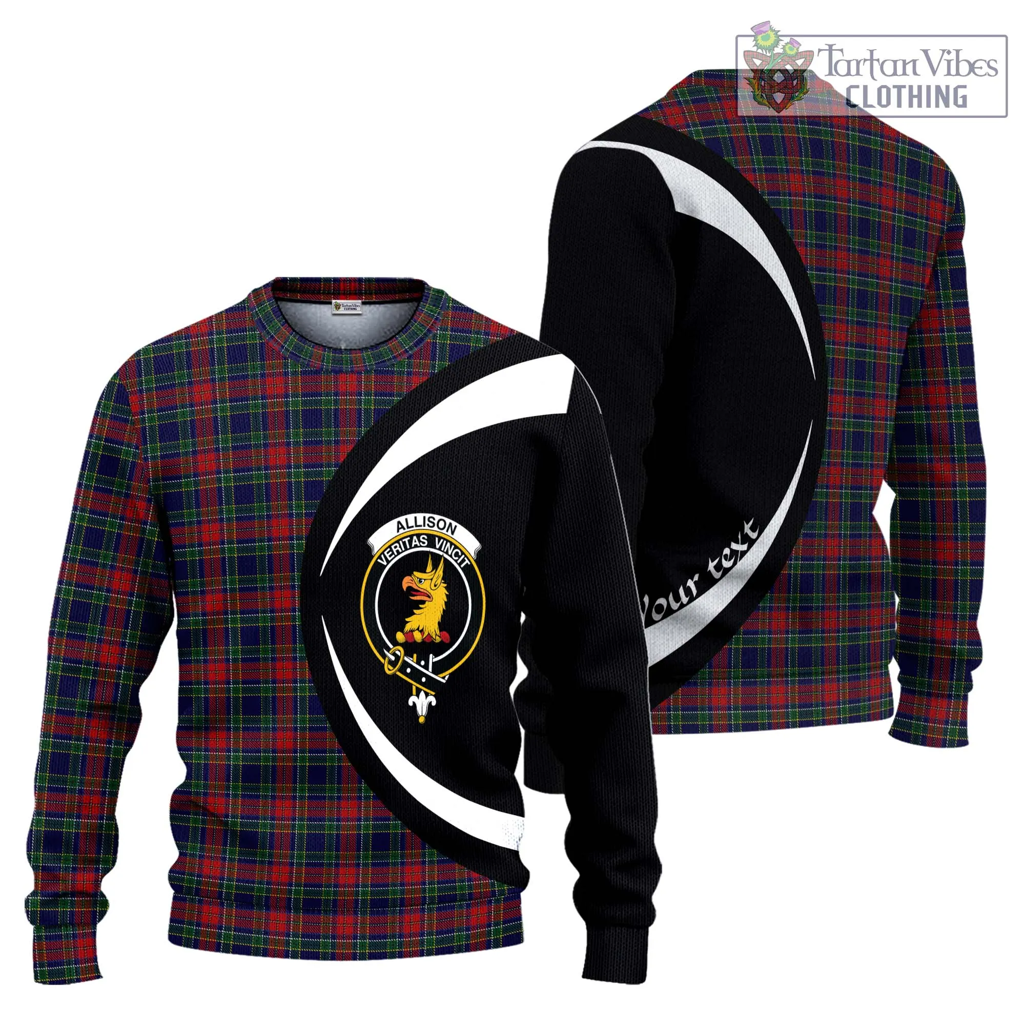 Allison Red Tartan Ugly Sweater with Family Crest Circle Style