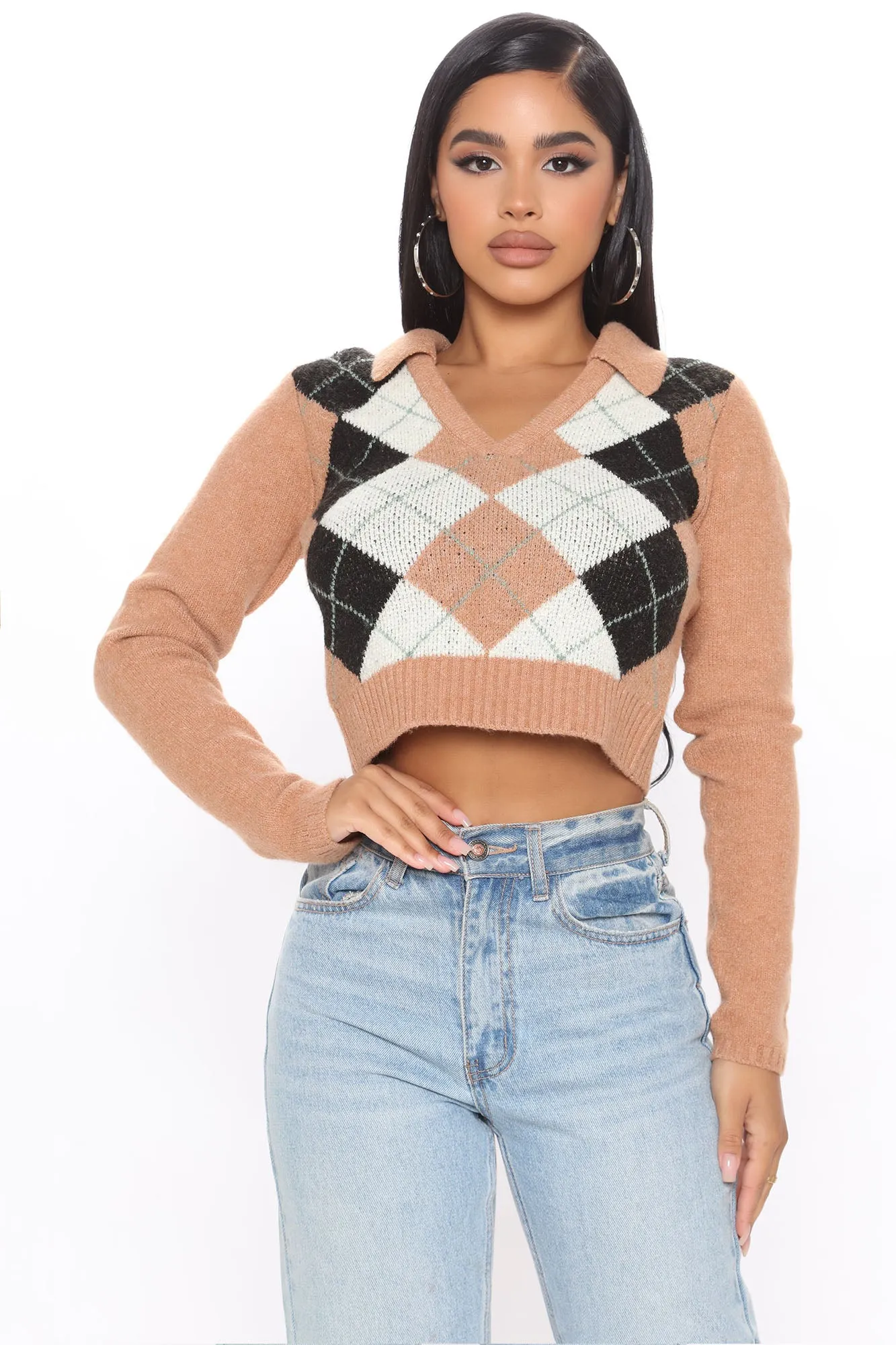 Always The Good Girl Crop Sweater - Cognac