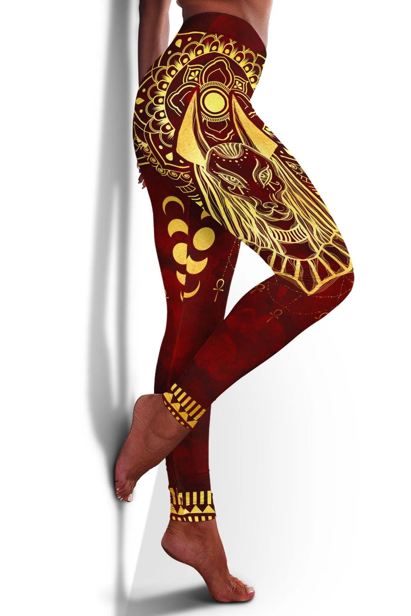 Anubis Pattern In Red Cropped Hoodie & Leggings Set