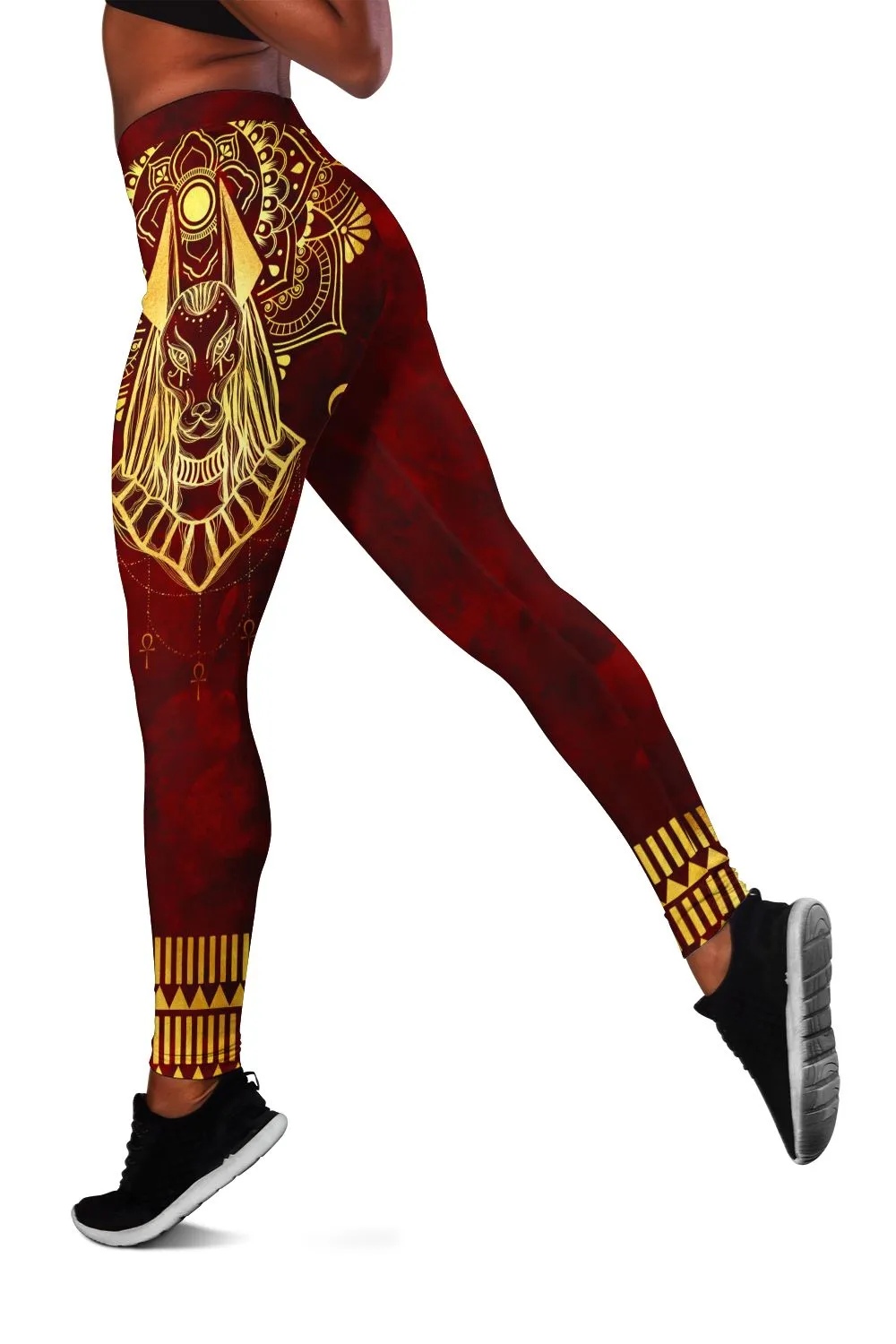 Anubis Pattern In Red Cropped Hoodie & Leggings Set