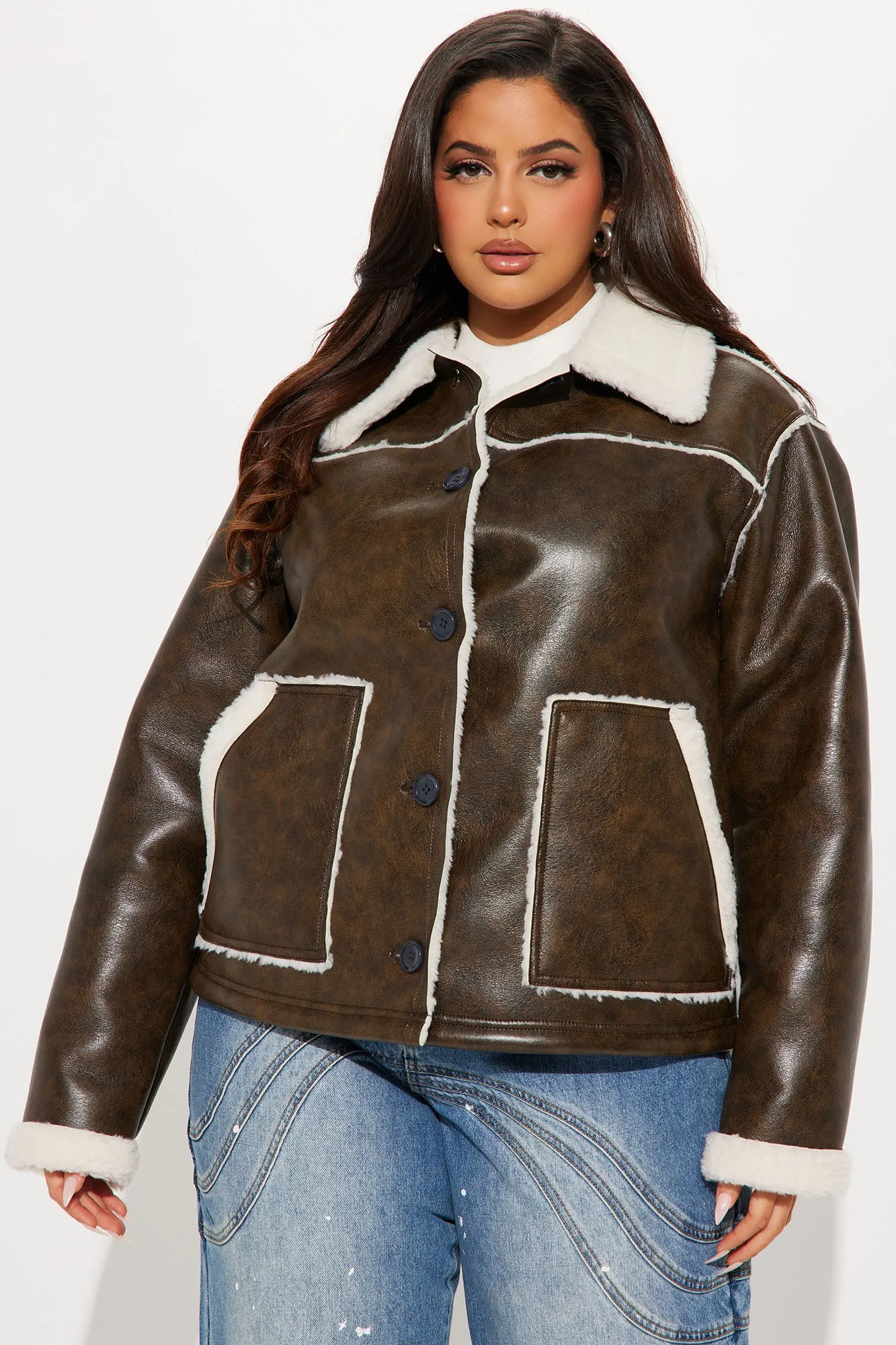 Around The Way Shearling Jacket - Brown