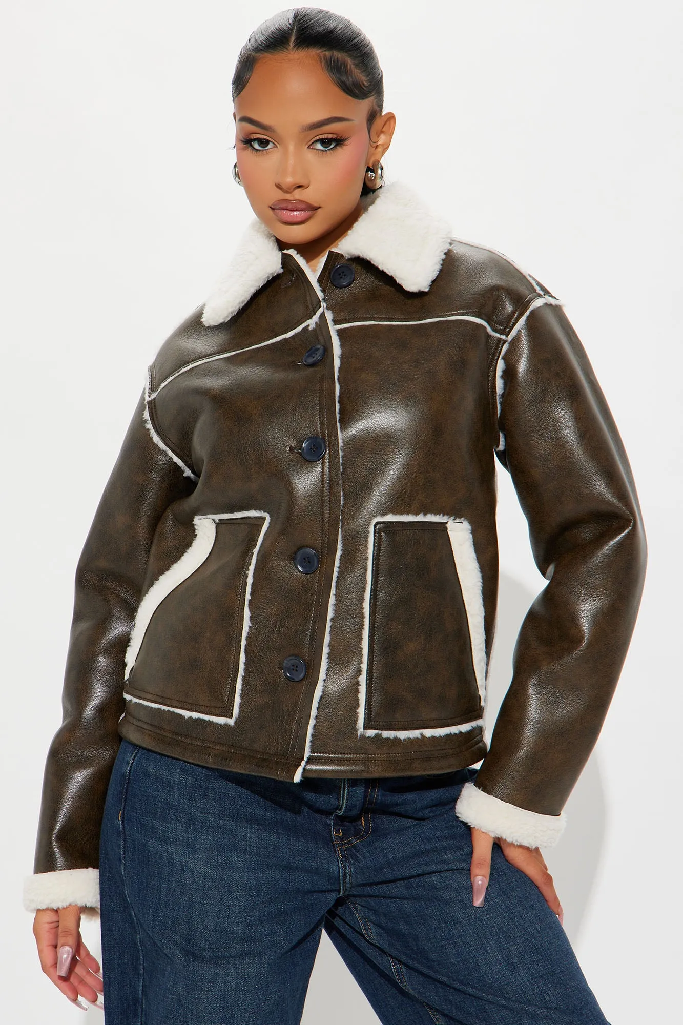 Around The Way Shearling Jacket - Brown