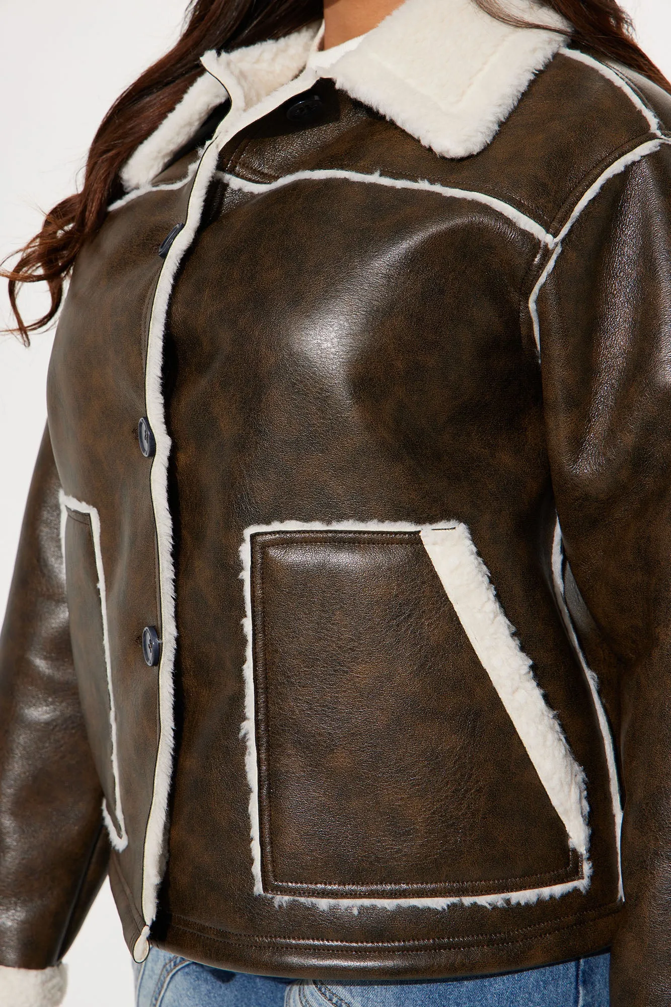 Around The Way Shearling Jacket - Brown