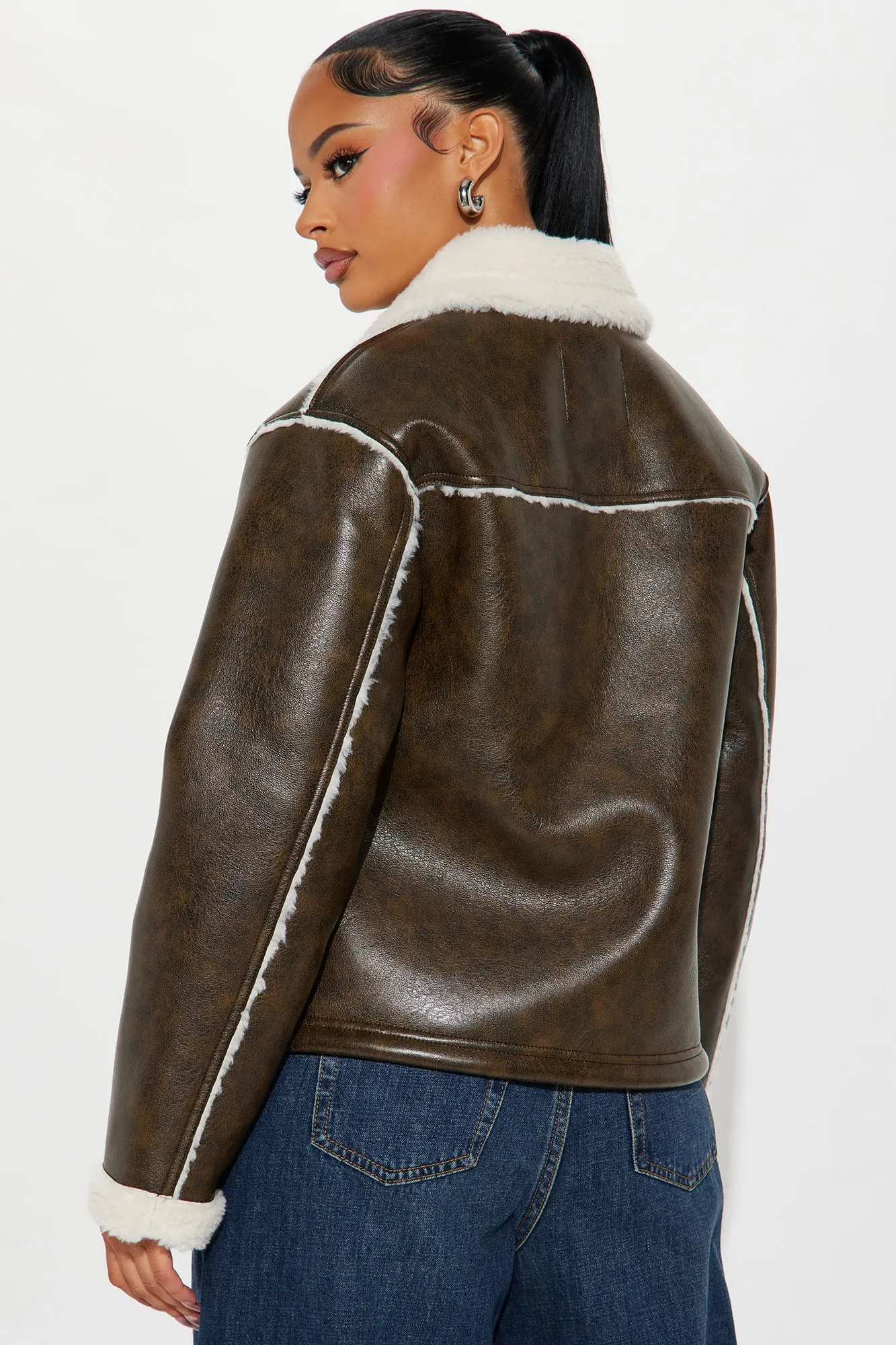 Around The Way Shearling Jacket - Brown