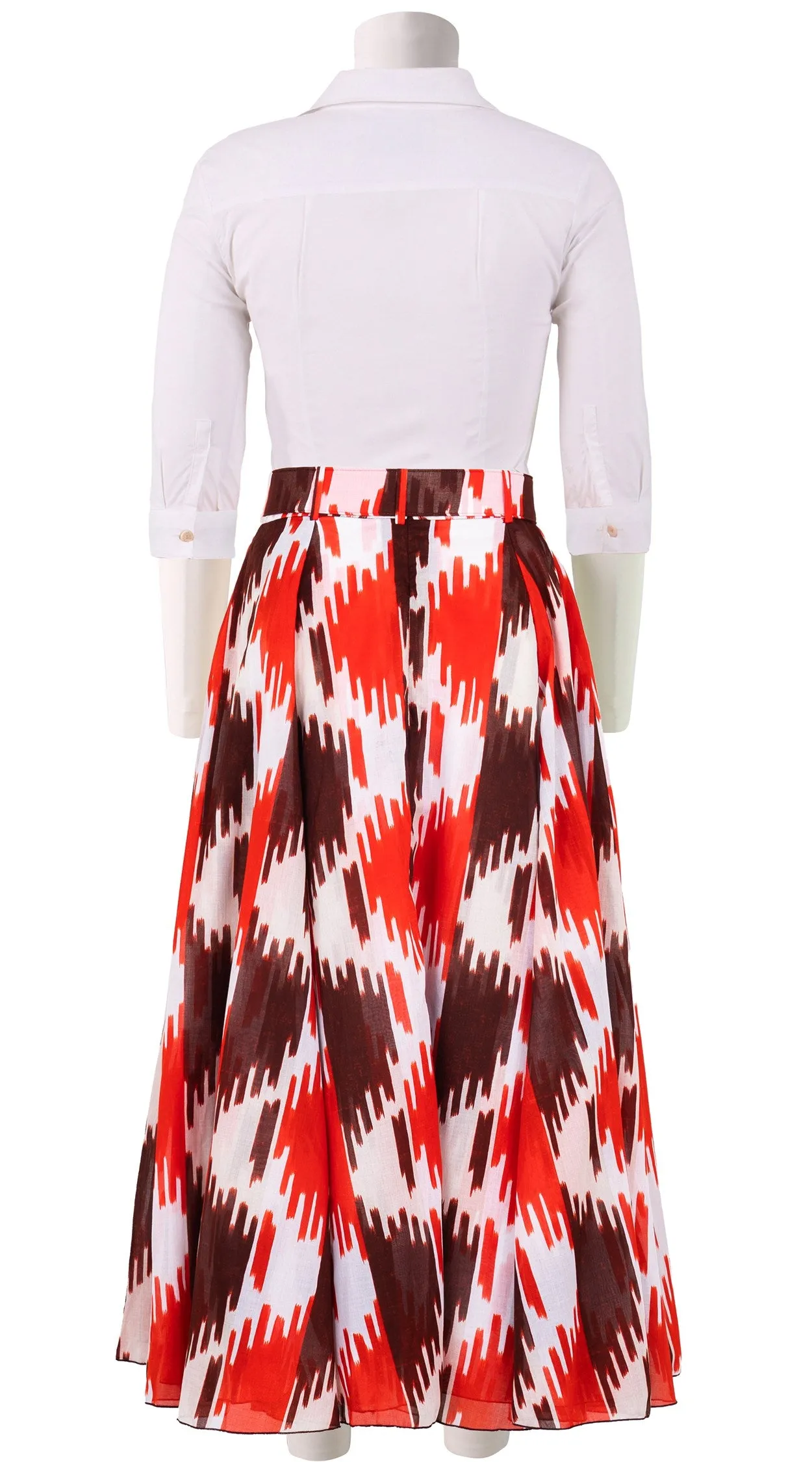 Aster Skirt #1 with Belt Midi Plus Length Cotton Musola (Ikat Oxus)