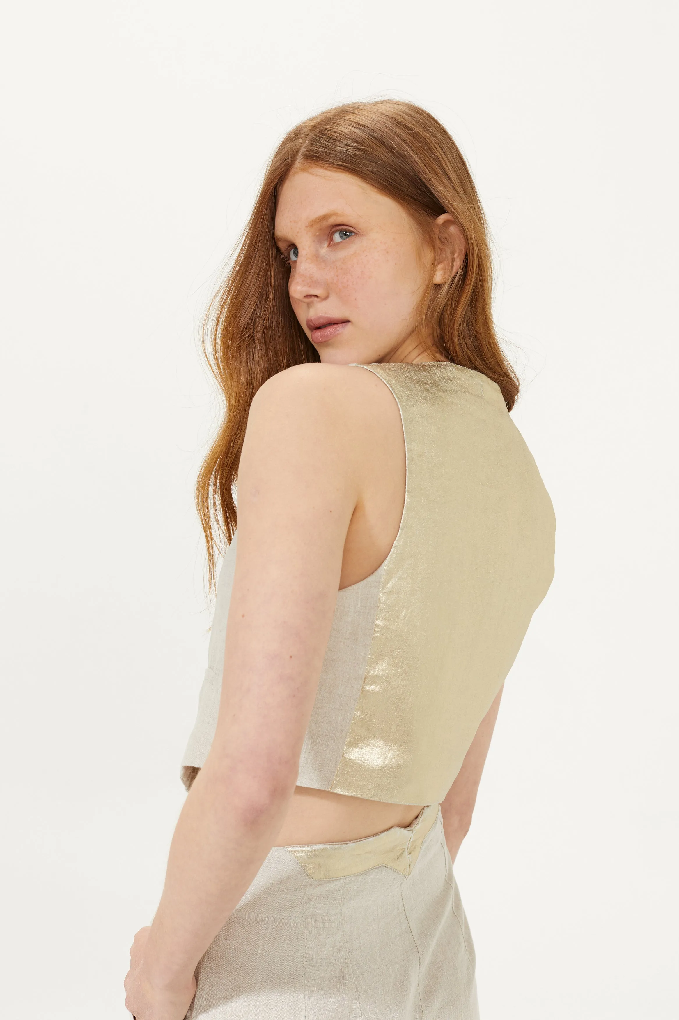 Aurora Linen Vest - Natural with Gold