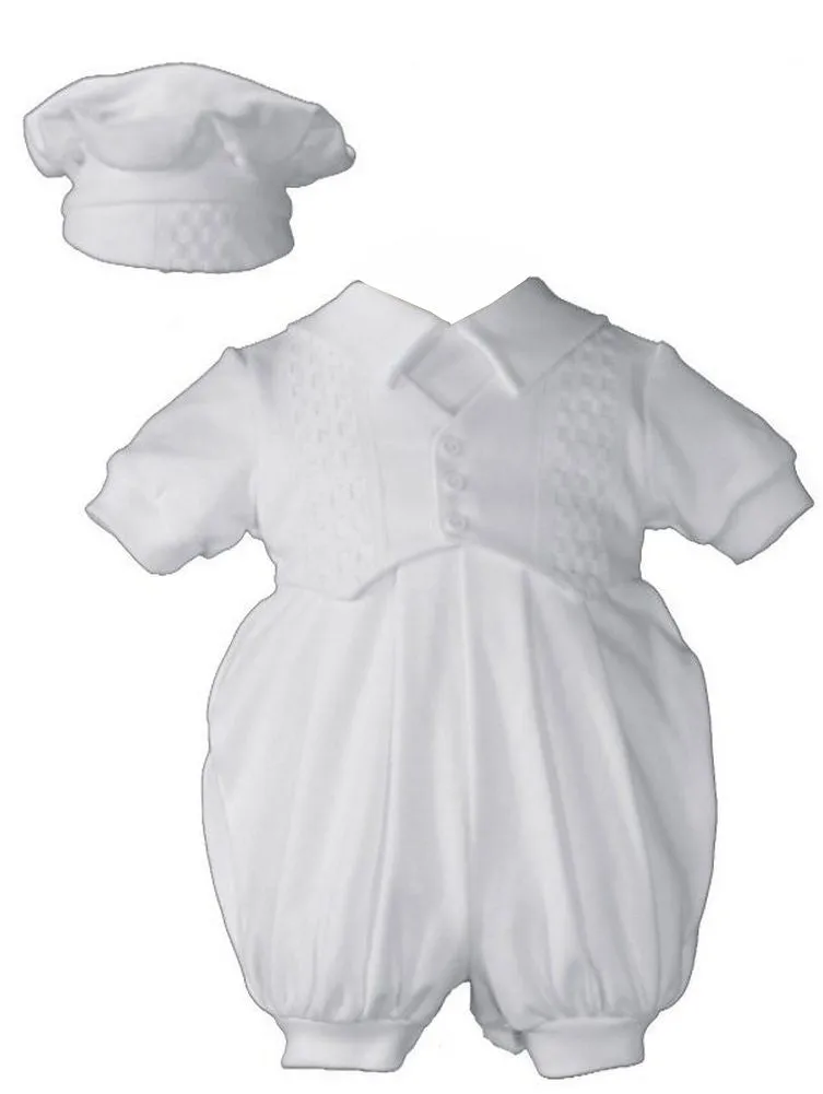 Baby Boys White Cotton Short Sleeves Hat Christening Coverall NB-12M