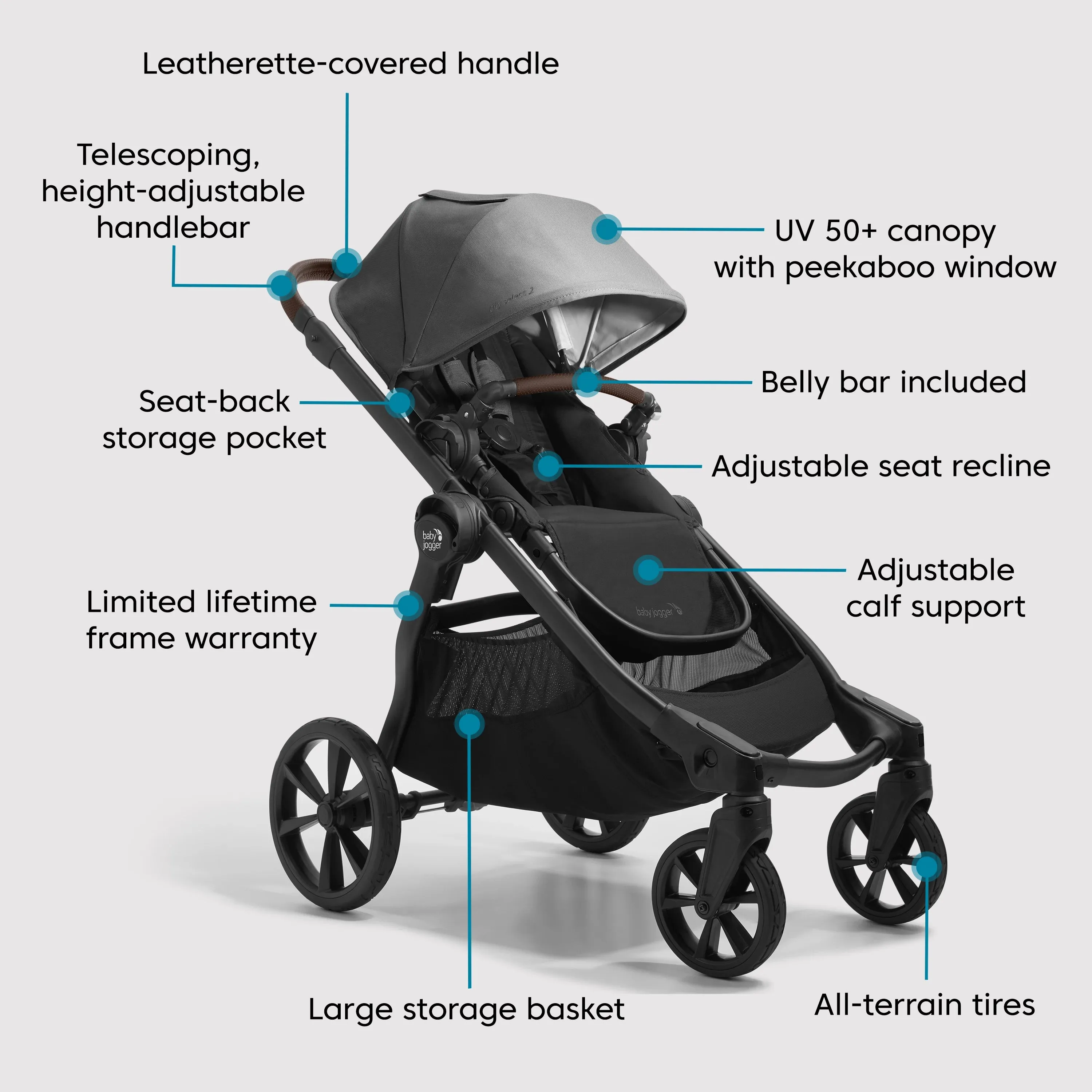 Baby Jogger City Select 2 Single-to-Double Modular Stroller, Harbor Grey