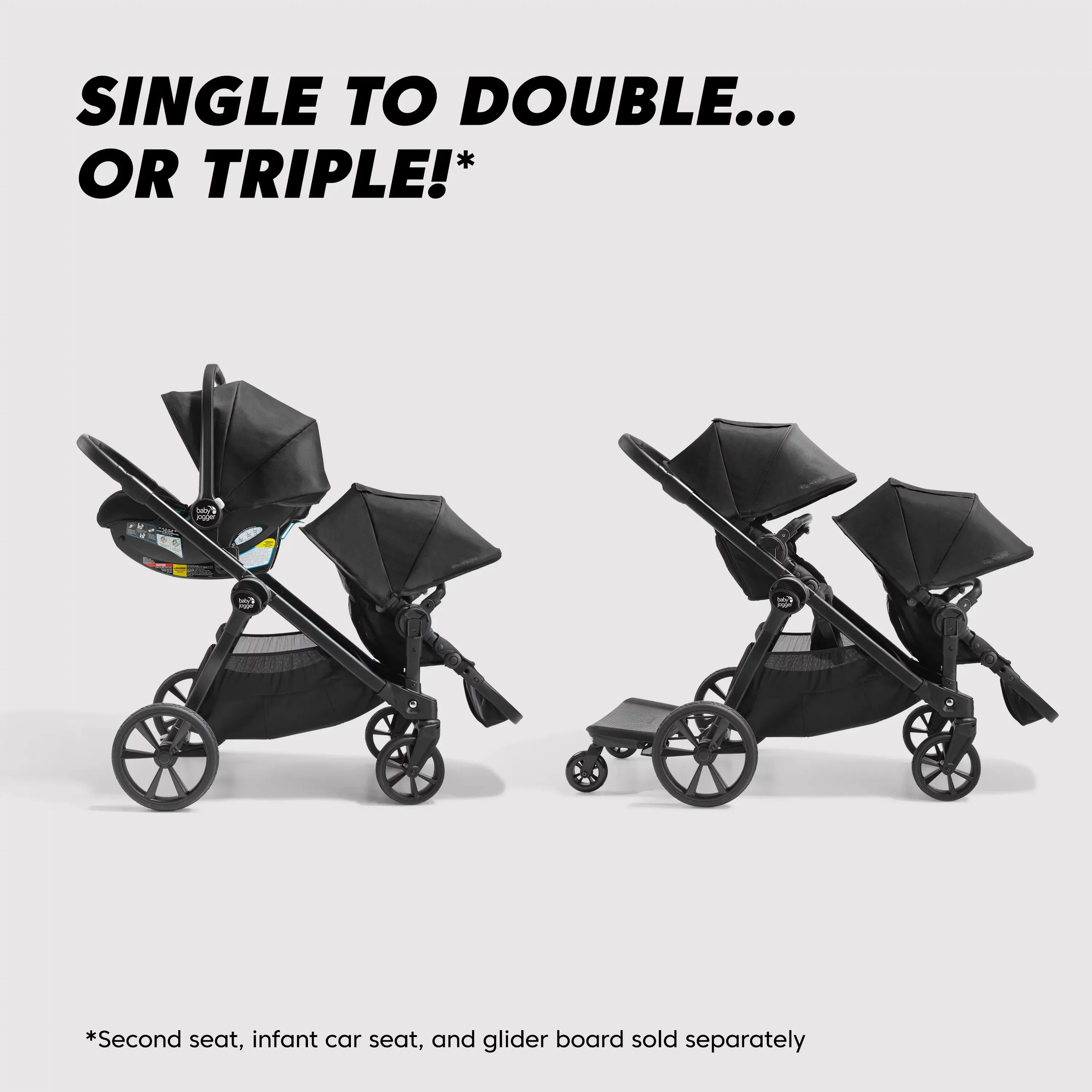 Baby Jogger City Select 2 Single-to-Double Modular Stroller, Lunar Black