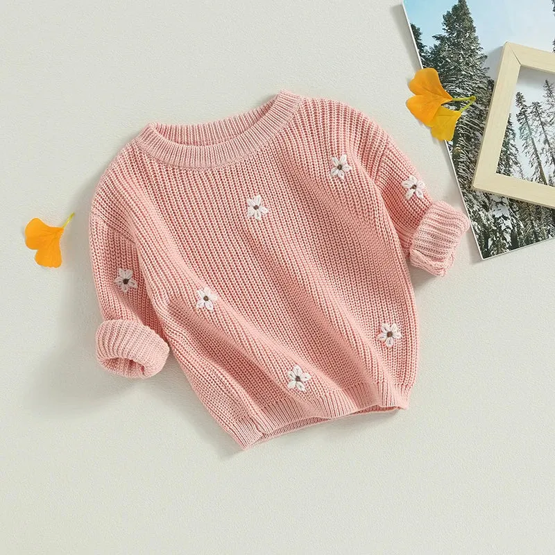 Baby/Little Kids Sweater - Pink Floral Accent